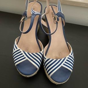 Nine West wedge heels blue and white stripe